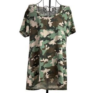 Bobbie Brooks Hooded Scoop Neck Short Sleeve Tee Shirt Top Size Large Camouflage